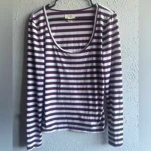Anthropologie Purple and White Striped Long‎ Sleeve Top